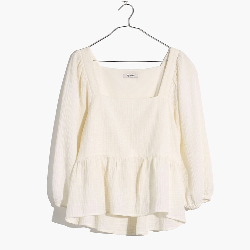Madewell Lightspun Millbrook Puff Sleeve Peplum Top